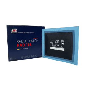 Parche radial Rema Tip Top 115 TL para reparación profesional de llantas, con empaque azul.