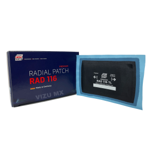 Parche radial Rema Tip Top 116 TL para reparación profesional de llantas, con empaque azul.