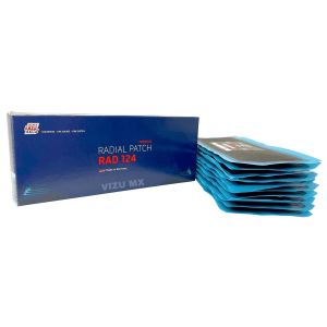 Parche radial Rema Tip Top 124 TL para reparación profesional de llantas, con empaque azul.