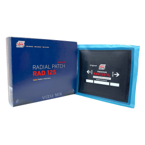 Parche radial Rema Tip Top 125 TL para reparación profesional de llantas, con empaque azul.