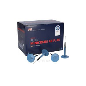 Caja de plugs Rema Tip Top Minicombi A6 para reparación profesional de llantas, con piezas mostradas al frente.
