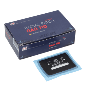 Parche radial Rema Tip Top 110 TL para reparación profesional de llantas, con empaque azul.