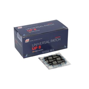 Caja de parches Rema Tip Top Universal UP 8 con un parche individual al frente