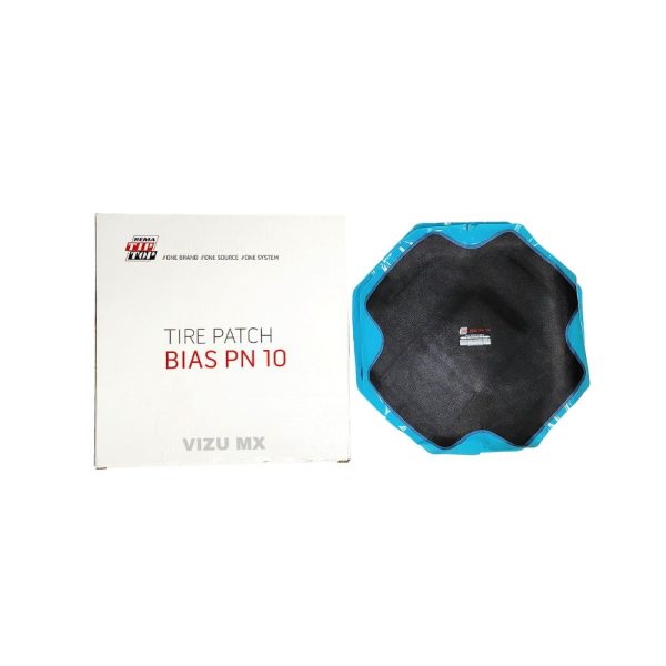 Parche convencional Rema Tip Top PN 10 apilado junto a su caja blanca con logo y texto en rojo